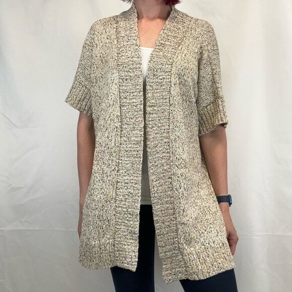 Naturals D&Co Women's Short Sleeve Open Multicolor Cardigan Sweater 1X Draped - Picture 1 of 16